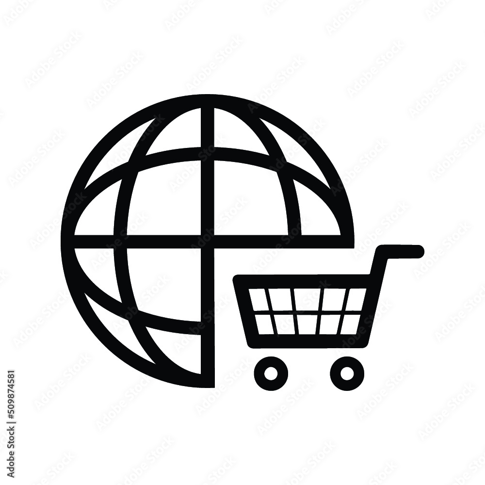 Global shopping, cart icon. Black vector illustration. Global shopping, cart icon. Black vector illustration.