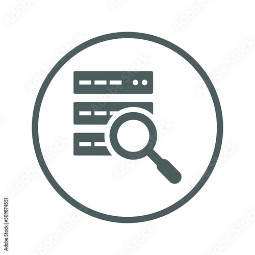 Database searching icon. Gray vector graphics.