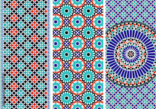 Arabic Mosaic Zellige Colorful Vector. Red, blue and green colors. Seamless photo