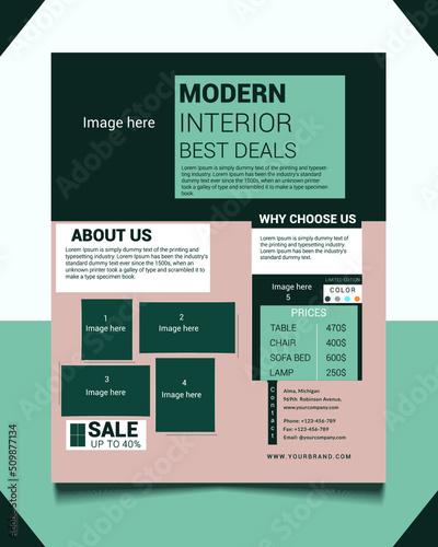 Modern Attractive Furniture Flyer Template, magazine cover, brochure, Poster design layout background vector template in A4 size,- Vector