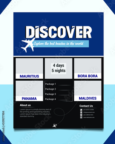 Modern Attractive Travel holiday Flyer Template, magazine cover, brochure, Poster design layout background vector template in A4 size,- Vector