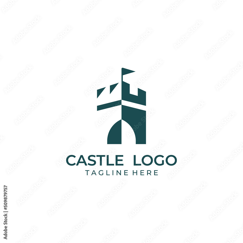 Castle logo silhouette, castle logo with shield combination design vector illustration template.