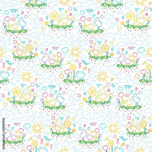 Bird and aromatic flower seamless pattern vector