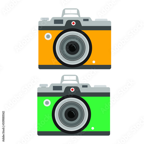 Photo camera icon isolated on white background, photocamera pictogram, red camera flat modern design in outline linear thin line style, photo camera image vector illustration 
