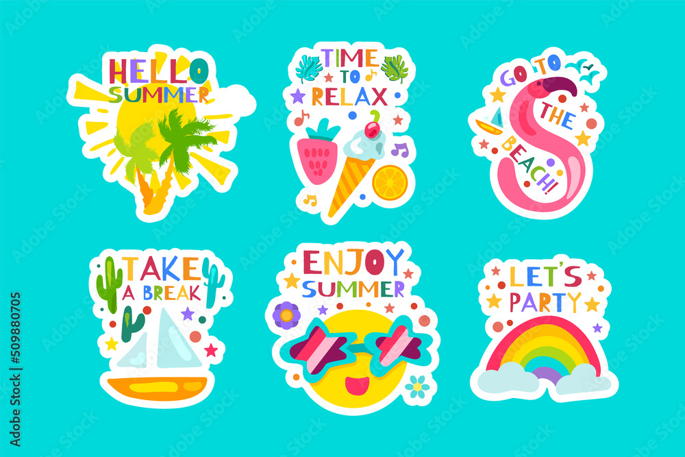 Naklejka premium Hello summer vacation sticker collection vector
