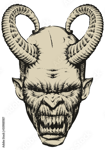 Horned Demon Head. Vector illustration