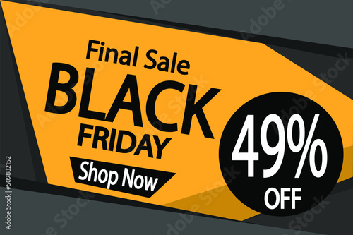 49% off black friday. Banner 49% discount para promoção final in black.