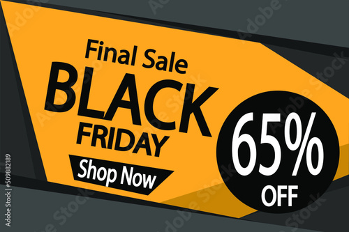 65% off black friday. Banner 65% discount para promoção final in black.