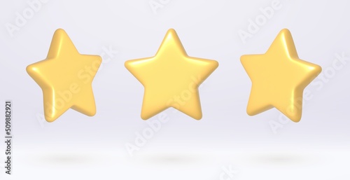 3d stars  realistic yellow rating decoration for web  customer feedback icon isolated on gray background. Vector illustration.
