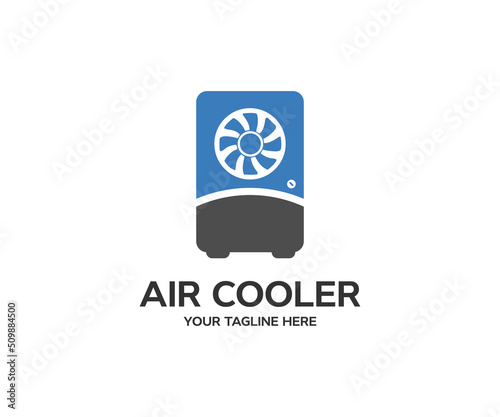Mobile air conditioner. logo design. Evaporative air cooler fan with ionizer vector design and illustration.