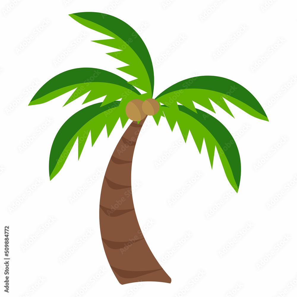 Cartoon palm tree on white background with coconuts logo summer