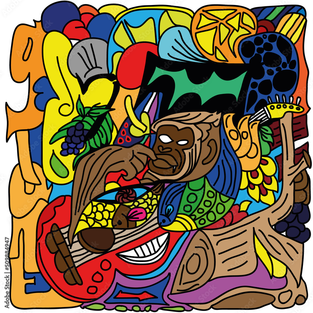 Fototapeta premium doodle art kong giant abstract guitar of many colors