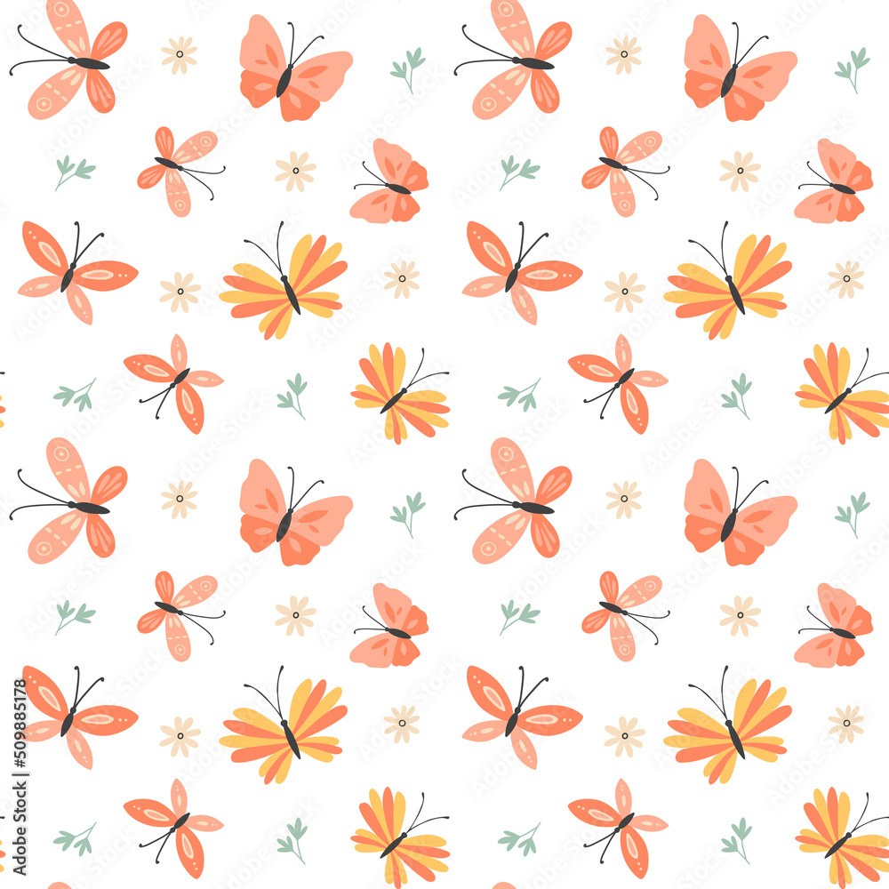 Summer pattern with abstract butterflies. Seamless vector background