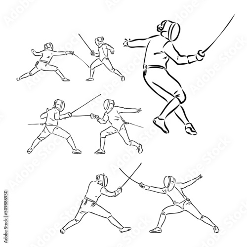 Colored hand sketch fencers. Vector illustration fencing vector