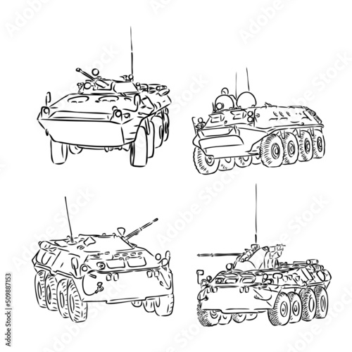 armored personnel carrier sketch, coloring, illustration on white background, vector illustration, eps