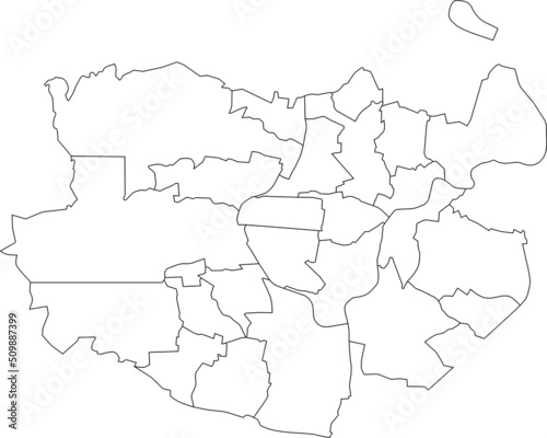 White flat blank vector administrative map of KASSEL, GERMANY with black border lines of its districts