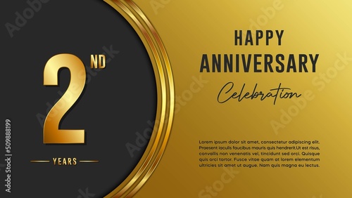 2nd anniversary logo with gold color for booklets, leaflets, magazines, brochure posters, banners, web, invitations or greeting cards. Vector illustration.