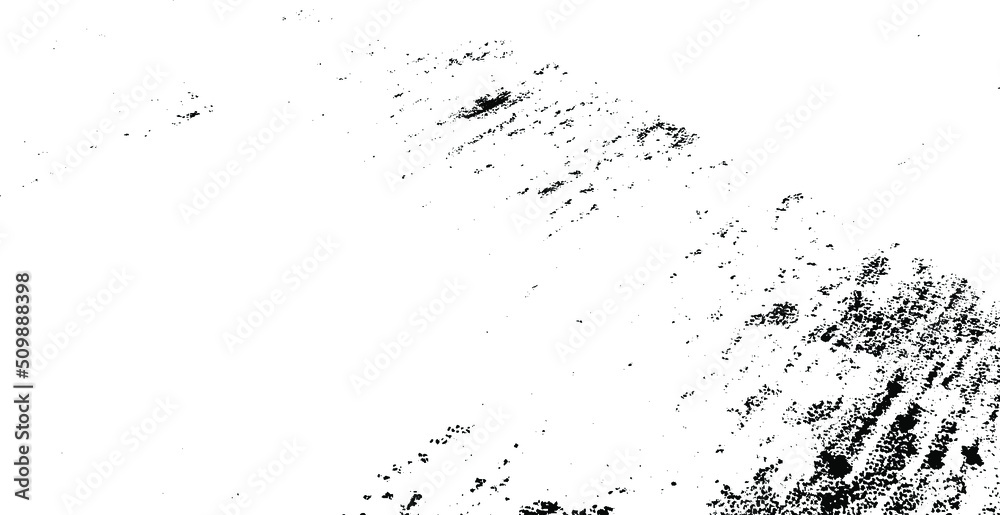 Monochrome texture composed of irregular graphic elements. Distressed uneven grunge background. Abstract vector illustration. Overlay for interesting effect and depth. Isolated on white background.