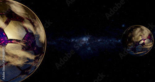 Sci fi futuristic technology planets  in the starry space with milky way background. Elements of this image furnished by NASA. 3d rendering. photo