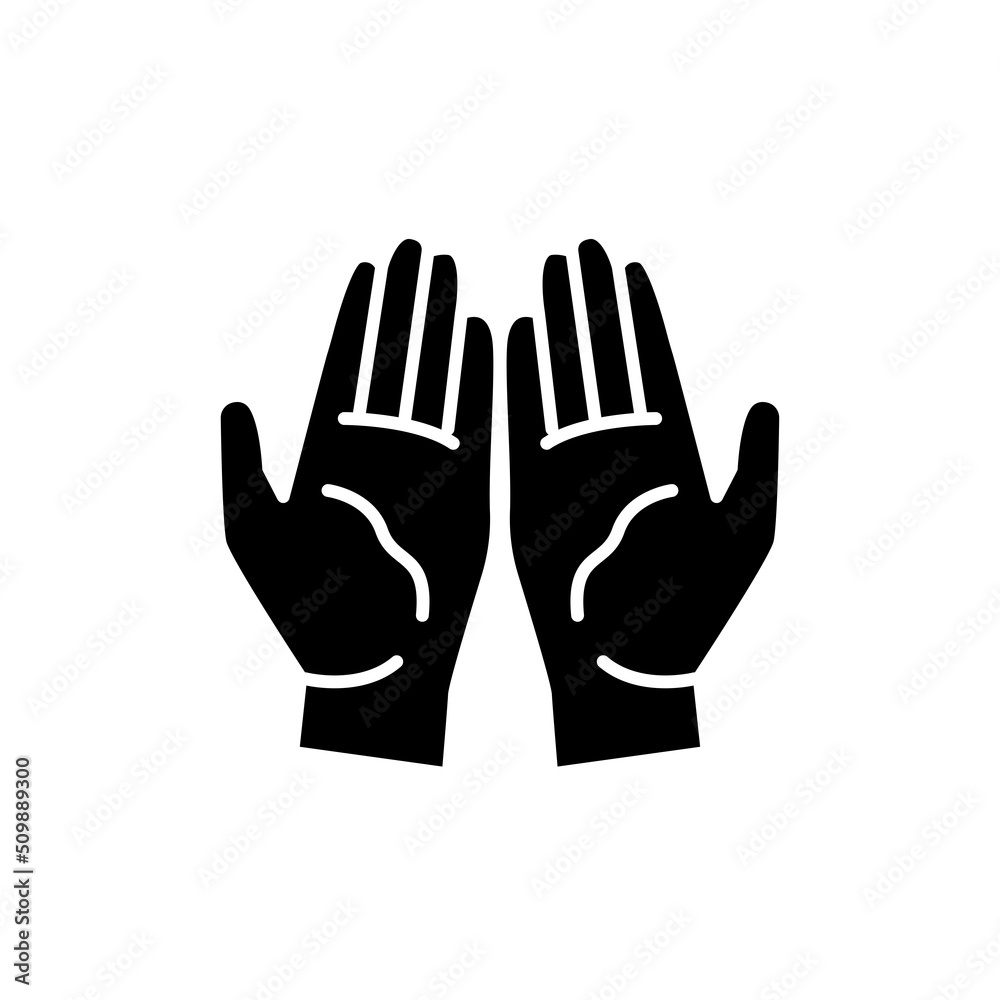 Obraz premium Pray hand gesture line color icon. Isolated vector element.