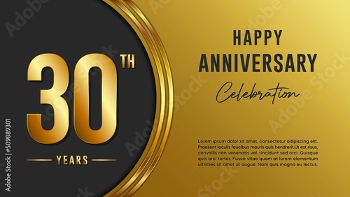 30th anniversary logo with gold color for booklets, leaflets, magazines, brochure posters, banners, web, invitations or greeting cards. Vector illustration.