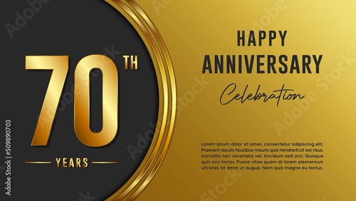 70th anniversary logo with gold color for booklets, leaflets, magazines, brochure posters, banners, web, invitations or greeting cards. Vector illustration.
