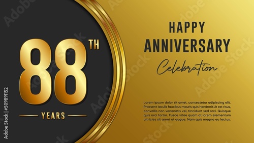 88th anniversary logo with gold color for booklets, leaflets, magazines, brochure posters, banners, web, invitations or greeting cards. Vector illustration.