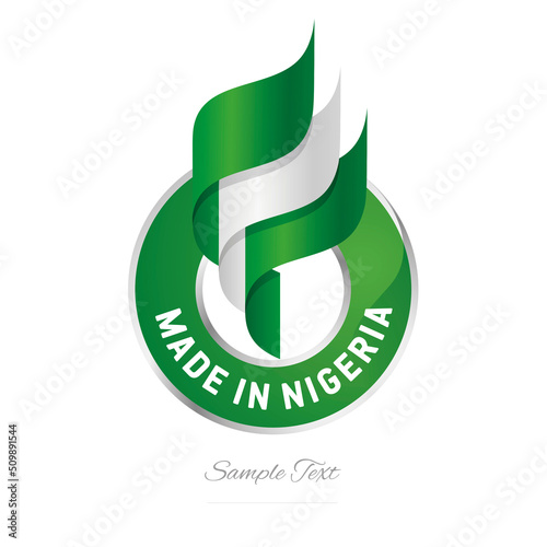 Made in Nigeria Abstract wavy flag torch flame green white modern ribbon strip logo icon vector