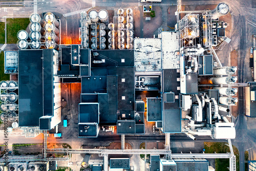 Aerial view of a large industrial raw material processing plant