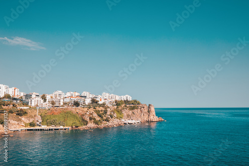 Fototapeta Naklejka Na Ścianę i Meble -  Lara district of a resort town of Antalya, Turkey situated on a high cliff. Vacation and coastline concept