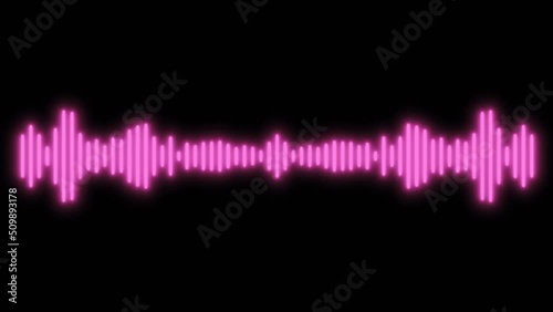 Electronic waveform frequency animation. Sound graphic equalizer of stereo track. Pink bars motion on black background, 4k photo