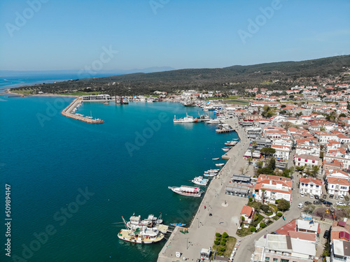 Ayvalik. Aerial view of the town by the sea Ayvalik , Turkey. Houses with red roofs and islands in the sea, top view