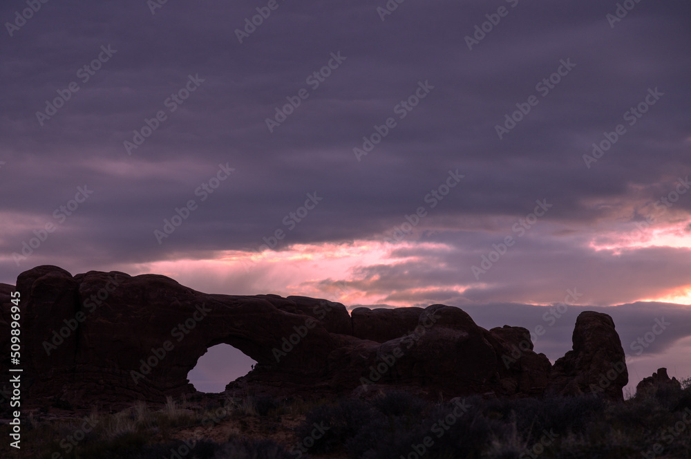 Scenic Sunrise Landscape in Arches National Park Utah