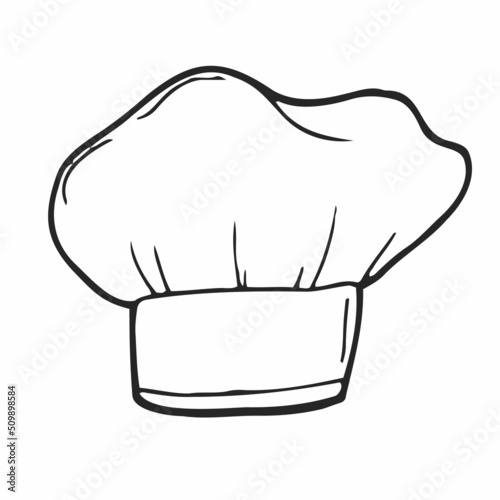 Uniform caps for kitchen staff in doodle style. Classic chef toque and baker hat. Vector hand drawn illustration on white background