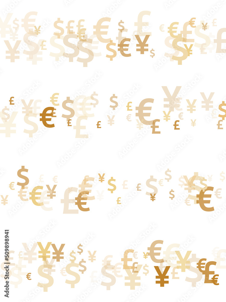Euro dollar pound yen gold symbols flying currency vector illustration. Deposit pattern. Currency