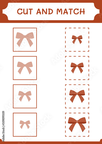 Cut and match parts of Ribbon, game for children. Vector illustration, printable worksheet