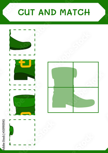Cut and match parts of Leprechaun boot, game for children. Vector illustration, printable worksheet