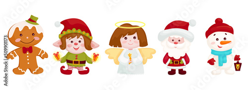 Set of cute characters for the holiday of Christmas and New Year.Cartoon vector graphics.