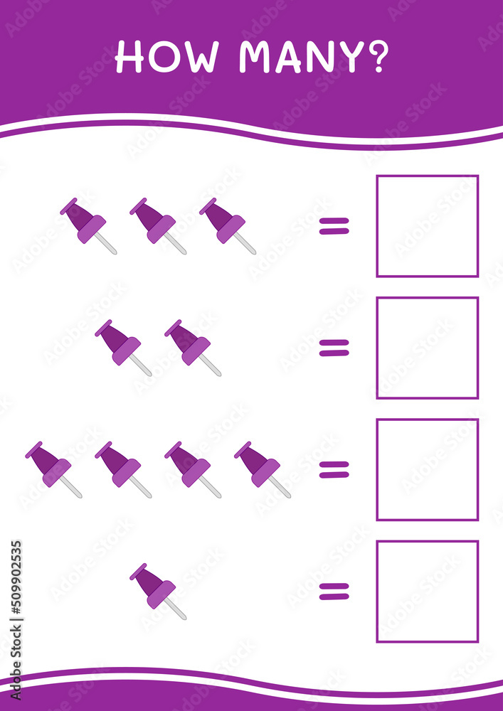 How many of Push pin, game for children. Vector illustration, printable worksheet How many of Push pin, game for children. Vector illustration, printable worksheet