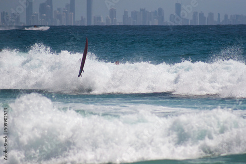 Konstfotografi Surfboard in the Air in Surf Wipeout