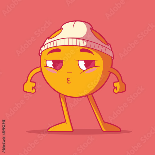 Yellow emoji character in a pose vector illustration. Funny, sharing, social design concept.