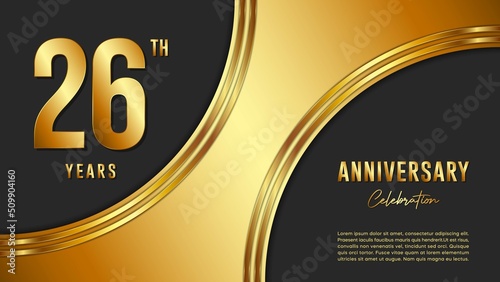 26th anniversary logo with gold color for booklets, leaflets, magazines, brochure posters, banners, web, invitations or greeting cards. Vector illustration. photo