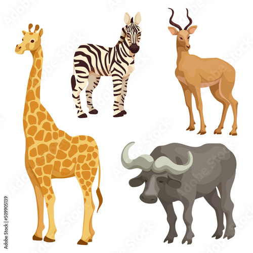 Fototapeta Naklejka Na Ścianę i Meble -  African savanna animals set.Cartoon vector graphics.