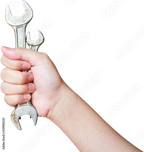 Canvastavla hand holding wrench isolated
