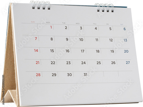White paper desk calendar isolated photo