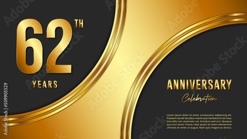 62th anniversary logo with gold color for booklets, leaflets, magazines, brochure posters, banners, web, invitations or greeting cards. Vector illustration. photo