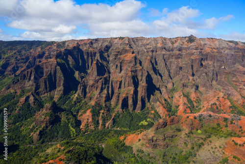Aerial view of Waimea Canyon "the Grand Canyon of the Pacific" on the western side of Kauai island in Hawaii