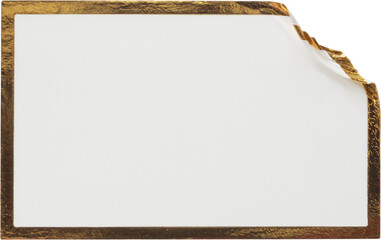 Blank white paper sticker label with golden element isolated