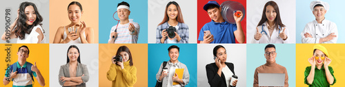 Set of young Asian people o...