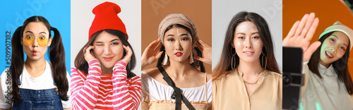 Set of stylish young Asian ...